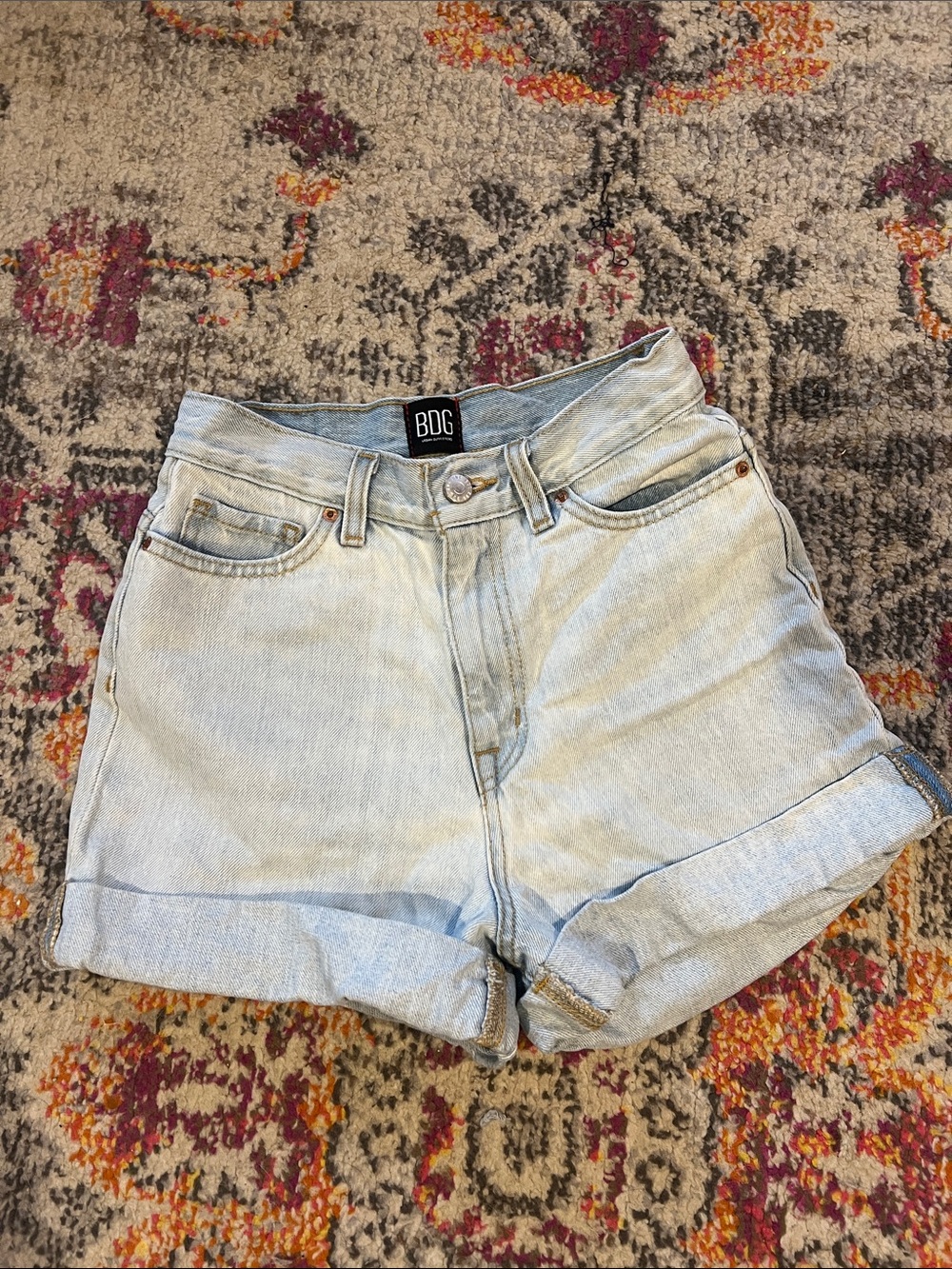 BDG Light Blue High-Rise Roll Cuff Denim Shorts